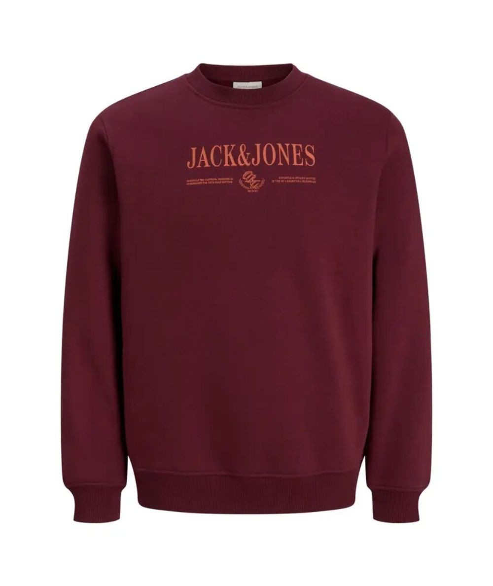 Sudadera para hombre Jack & Jones Frederiksberg 12303563 en color granate, confeccionada en 60% algodón y 40% poliéster, ideal 