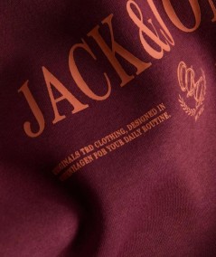 Sudadera para hombre Jack & Jones Frederiksberg 12303563 en color granate, confeccionada en 60% algodón y 40% poliéster, ideal 