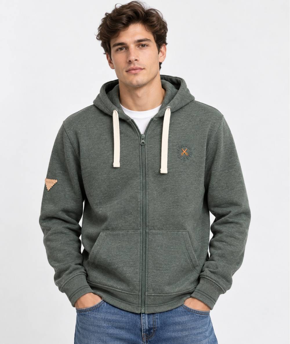Sudadera con cremallera para hombre Privata PRI1202S confeccionada en 60% algodón y 40% poliéster, con capucha y cordón ajustab