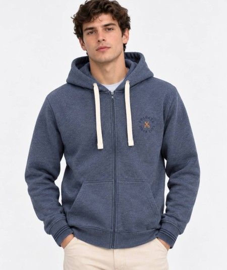 Sudadera con cremallera para hombre Privata PRI1202S confeccionada en 60% algodón y 40% poliéster, con capucha y cordón ajustab