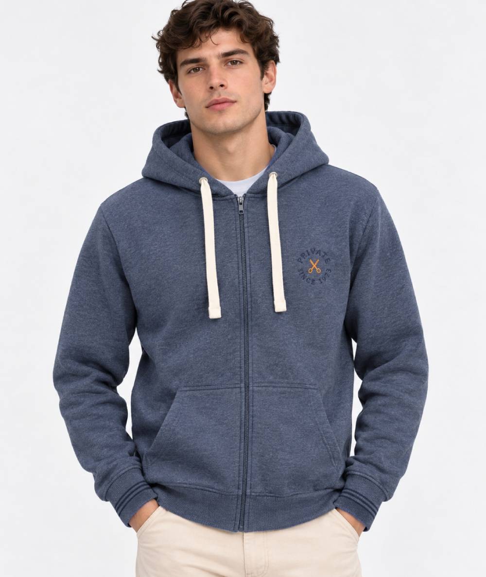 Sudadera con cremallera para hombre Privata PRI1202S confeccionada en 60% algodón y 40% poliéster, con capucha y cordón ajustab