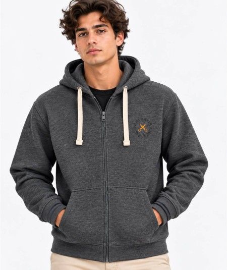 Sudadera con cremallera para hombre Privata PRI1202S confeccionada en 60% algodón y 40% poliéster, con capucha y cordón ajustab