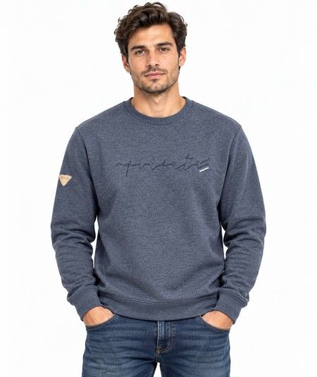Sudadera de cuello caja para hombre Privata PRI2719 con bordado en el pecho, logo en el brazo izquierdo y tejido de algodón y p