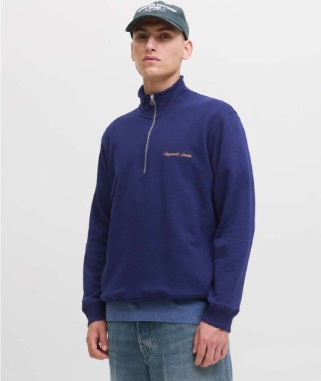 Sudadera Jack & Jones 12282899 para hombre con cuello alto, cremallera, manga larga y corte relaxed con interior ligeramente ce