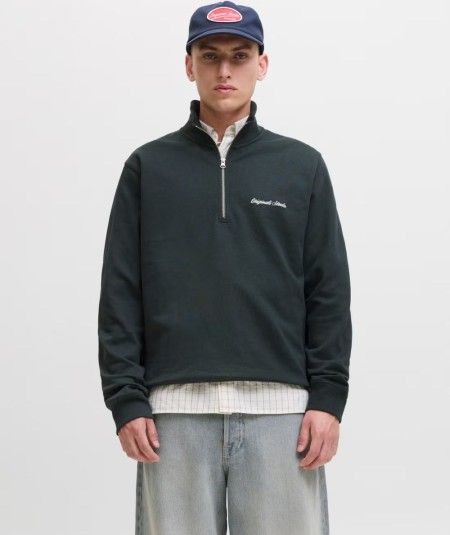 Sudadera Jack & Jones 12282899 para hombre con cuello alto, cremallera, manga larga y corte relaxed con interior ligeramente ce