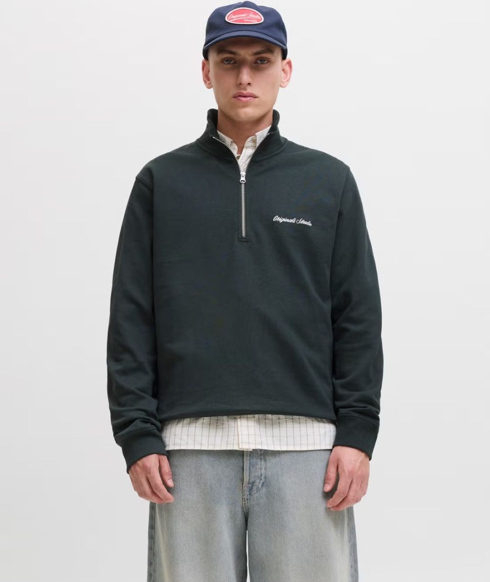 Sudadera Jack & Jones 12282899 para hombre con cuello alto, cremallera, manga larga y corte relaxed con interior ligeramente ce