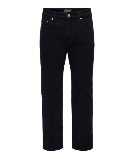 Jeans slim para hombre Only & Sons LOOM 22038107 de tiro bajo y tejido denim superelástico con acabado índigo oscuro.