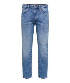 Jeans regular para hombre Only & Sons 22036817 en denim elástico de algodón con acabado claro y efecto desgastado.