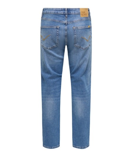 Jeans regular para hombre Only & Sons 22036817 en denim elástico de algodón con acabado claro y efecto desgastado.