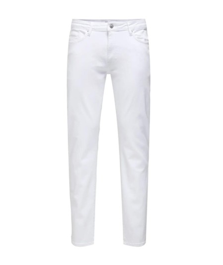 Pantalón vaquero blanco para hombre Only & Sons 22031993 de corte regular, pernera recta y tejido elástico de algodón.