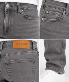 Jeans negro slim para hombre Only & Sons LOOM 22035671 Washed Black con cintura media y tejido elástico.