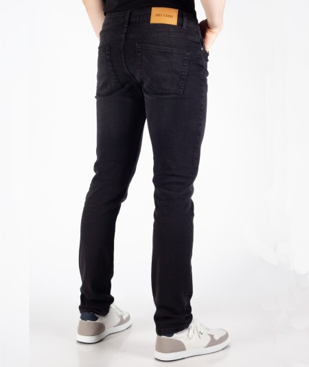 Jeans negro slim para hombre Only & Sons LOOM 22035671 Washed Black con cintura media y tejido elástico.