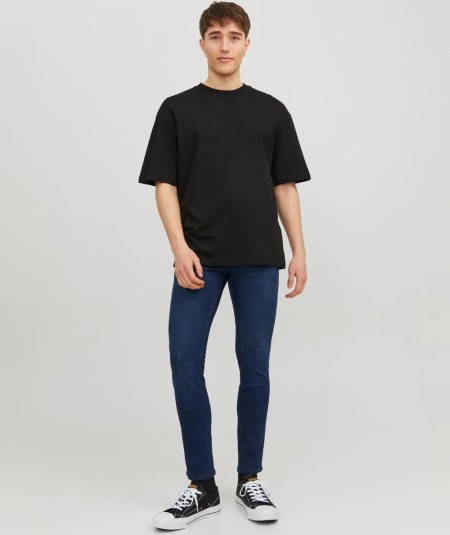 Jeans slim para hombre Jack & Jones GLENN 12237358 en denim azul oscuro con cintura baja, pernera cónica y cierre de botones.
