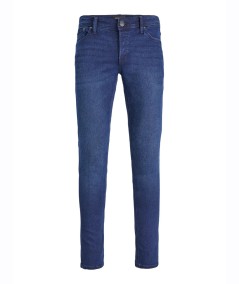 Jeans slim para hombre Jack & Jones GLENN 12237358 en denim azul oscuro con cintura baja, pernera cónica y cierre de botones.