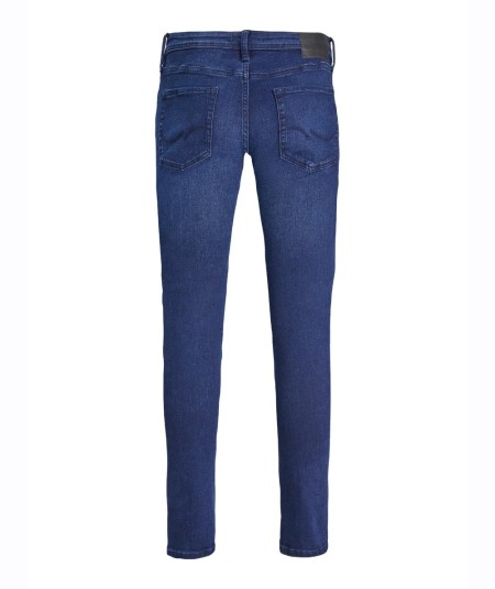 Jeans slim para hombre Jack & Jones GLENN 12237358 en denim azul oscuro con cintura baja, pernera cónica y cierre de botones.