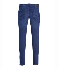 Jeans slim para hombre Jack & Jones GLENN 12237358 en denim azul oscuro con cintura baja, pernera cónica y cierre de botones.