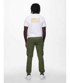 Pantalón cargo verde kaki para hombre con bragueta de cremallera y bolsillos cargo